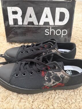 RAAD Shop Kids Black Sneakers with Skull & Red Rose Accent
